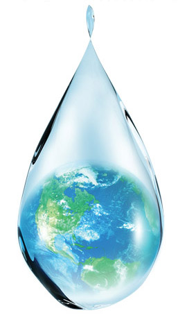 the Earth globe inside a water drop.