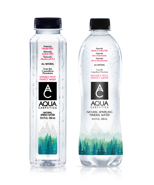 Two AQUA Carpatica water bottles